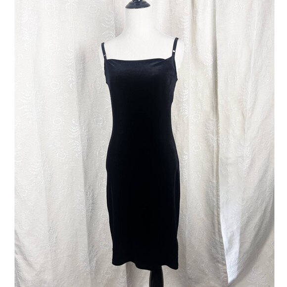 Ralph Lauren Dresses & Skirts - Y2K black velvet slip dress spaghetti straps Ralph Lauren 90s bodycon stretch